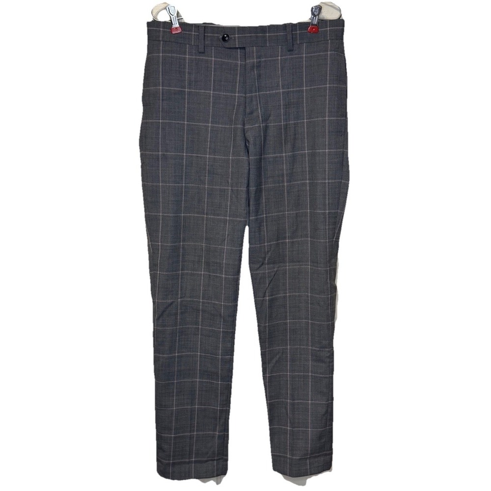 Tallia Men's Dress Pants Windowpane Lined Slim Fit Trouser Wool Blend Size 30X30